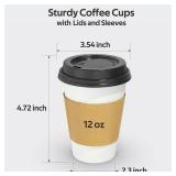 Dealusy 100 Pack 12 oz Disposable Coffee Cups with Lids and Sleeves, Sturdy Thick Paper & Leak-free Insulated to Go Paper Hot Coffee Cups with Sip Lids for Hot & Cold Beverage
