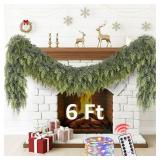 Cedar Christmas Garland with Lights for Mantle - Decorations 6 ft Realistic Lighted Faux Pine Garlands for Xmas Home Decoration Indoor Stairs Railing Fireplace Outdoor 6ft Prelit Garland Door Decor