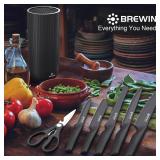 Knife Set, Brewin Kitchen Knife Set, Knives Set for Kitchen, Universal Knife Block, Utility Knife Block Set, New Home Essentials, Apartment Essentials, Dishwasher Safe