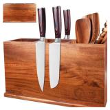 XYJ Acacia Wood Utensil Holder with Magnetic Exterior 3-Compartment Organizer for Kitchen Tools, Spoons, Spatulas, Rustic Countertop Caddy, Magnetic Knife Block without Knives & Tools
