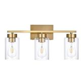 A1A9 3-Light Bathroom Vanity Light, Modern Brushed Gold Wall Lights with Clear Glass Shades, Bathroom Wall Sconce Lamp for Mirror Living Room Bedroom Hallway