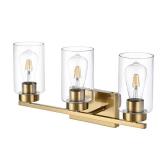 A1A9 3-Light Bathroom Vanity Light, Modern Brushed Gold Wall Lights with Clear Glass Shades, Bathroom Wall Sconce Lamp for Mirror Living Room Bedroom Hallway