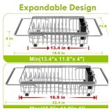 JASIWAY Dish Drying Rack in Sink, Expandable Stainless Steel Dish Drainer for Kitchen Sink, Dish Strainer Rack, Retractable Over Sink Dish Rack with Utensil Holder, 13.4