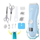 OPENBEAUTY Baby Hair Clippers, Low Noise Hair Trimmer for Kids, Waterproof USB Rechargeable Cordless Haircut Kit with LCD Display, Blue