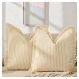 ZWJD Throw Pillow Covers 20x20 Set of 2 Striped Pillow Covers with Fringe Chic Cotton Decorative Pillows Square Cushion Covers for Sofa Couch Bed Living Room Farmhouse Decor