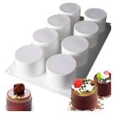 OCPO KITCHEN Tall Cylinder Silicone Molds for Mousse Cake, 3D Silicone Baking Mold for Brownie French Dessert Pastry Ice Cream Cake Decoration Mold, Cylinder Shape (8-cavity)