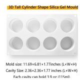OCPO KITCHEN Tall Cylinder Silicone Molds for Mousse Cake, 3D Silicone Baking Mold for Brownie French Dessert Pastry Ice Cream Cake Decoration Mold, Cylinder Shape (8-cavity)