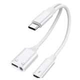 AreMe USB C Splitter 1 in 3 Out, USB C to 3.5mm Headphone and Charger Adapter, Dual Type C Aux Headphone Jack Dongle Cable Cord with PD 60W Fast Charging