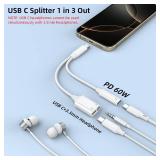 AreMe USB C Splitter 1 in 3 Out, USB C to 3.5mm Headphone and Charger Adapter, Dual Type C Aux Headphone Jack Dongle Cable Cord with PD 60W Fast Charging