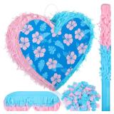 Lunmon Hawaiian Blue and Pink Heart Pinata Set Pinata Bundle with Blindfold and Confetti Cartoon Hibiscus Hawaii Heart PiÃ±ata Luau Party Decor for Cartoon Birthday Tropical Hawaiian Party Decoratio