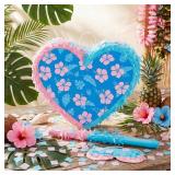 Lunmon Hawaiian Blue and Pink Heart Pinata Set Pinata Bundle with Blindfold and Confetti Cartoon Hibiscus Hawaii Heart PiÃ±ata Luau Party Decor for Cartoon Birthday Tropical Hawaiian Party Decoratio