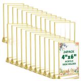 TonGass 18-Pack 4\"x6\" Gold Acrylic Picture Frames 3mm Gold Border Wedding Table Number Holders, Clear Double-Sided Acrylic Sign Holders for Weddings, Banquets, Parties, Centerpieces