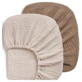 Pro Goleem Muslin Crib Sheets, 100% Cotton Crib Sheets for Boy Girl, 2 Pack Breathable Soft Neutral Baby Bed Sheets Set, Fits Standard Crib Mattress & Toddler Mattress 52\"x28\", (Brown/Beige)