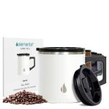 Elemental Insulated Coffee Mug - Triple-Wall Stainless Steel Summit Travel Cup for Hot and Cold Drinks - Thermal Coffee Mug with Lid and Handle for Camping, Office & Travel 12oz - White