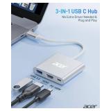 Acer USB C to HDMI Adapter, 4K USB C Hub with 100W PD, USBA 3.0 Port, HDMI to USBC Multiport Digital AV Converter for MacBook Pro/Air, iPad, Tablets, TV, Monitor and More (Silver)