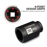 CASOMAN 1/2\" Drive x 36 mm Deep 6 PT Impact Socket, CR-MO, 1/2-inch Drive 6 Point Axle Nut Socket for Easy Removal of Axle Shaft Nuts (36MM)