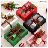TIMBLESSING 12 Pack Christmas Gift Boxes with Clear Window, Red Christmas Gift Boxes with Ribbon, Pine Sprigs & Berry Decorations for Holiday Wrapping, 8.7x5.9x2.8 Inch (black)