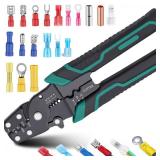 smseace Green Wire Crimping tool Wire crimper,stripper and cutterfor insulated/Bare/Heat Shrink connectors(22-10 AWG) Multifunctional stripping crimping pliers Wire stripper and crimping tool