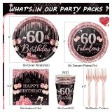 350PCS 60th Birthday Party Decorations for 50 Guests Black and Rose Gold Party Supplies for Women Include Disposable Paper Plates, Napkins, Cups, and Disposable Plastic Cutlery (60)