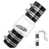 Silent Check Valve 1-1/2 Inch with Clear Body & Spring-Loaded Flapper, Buna-N Couplings & Stainless Steel Clamps - for Sump Pump Backflow Prevention, Quiet Operation, Extends Pump Life