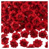Syhood 100 Pieces Artificial Roses Head 1.77 in Fake Silk Rose Head DIY Fake Heads for Wedding Flower Wall DIY Crafts Bouquet Decoration (Red)