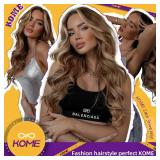 KOME Ash Brown Highlight Synthetic Lace Front Wig,13X6 Balayage Curly Meshless Glueless Wigs for Women Daily Use 26IN #TT6/166
