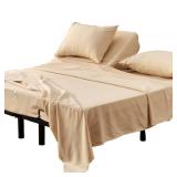 Kingnex Split Top King Sheets Set for Adjustable Bed 4 Pieces Includes 1 Flex Head Fitted Sheet 1 Flat Sheet 2 Pillowcases Beige
