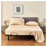 Kingnex Split Top King Sheets Set for Adjustable Bed 4 Pieces Includes 1 Flex Head Fitted Sheet 1 Flat Sheet 2 Pillowcases Beige