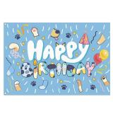 6X3.6 Ft Happy Birthday Backdrop Blue Background Wall Decor for Kids Boys Girls Cartoon Dog Theme Party Decorations