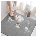 HITSLAM Square Shower Mat, 24 x 24 Inch Non Slip Bath Mat for Tub, Soft PVC Loofah Bathtub Mats with Drain Holes, Quick Drying Bathroom Stall Floor Mat, Bathroom Accessories Without Suction Cup, Grey