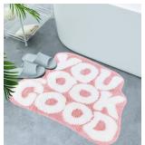 Inshere You Look Good Bath Mat Cute Bathroom Rugs, Pink Kitchen Rugs Door Mats Soft & Absorbent Plush Coral Fabric, Cool Funny Indoor Welcome Mats Home Carpets Non-Slip Washable 25x21"