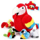 Meooeck 5 Pcs Macaw Parrot Plush Set 13 Inch Mommy Parrot Stuffed Animal with 4 Cute Plush Baby in Her Belly Soft Cuddly Bird for Toddlers Boys Girls Birthday Party Favors Gifts(Red Series)