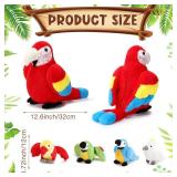 Meooeck 5 Pcs Macaw Parrot Plush Set 13 Inch Mommy Parrot Stuffed Animal with 4 Cute Plush Baby in Her Belly Soft Cuddly Bird for Toddlers Boys Girls Birthday Party Favors Gifts(Red Series)
