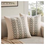 YZJZEDS 100% Cotton Farmhouse Leaves Throw Pillow Covers Set of 2, 16x16 Inch Green Pastoral Decorative Print Cushion Covers for Sofa Bed Living Room Home Decor