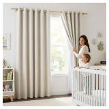 NICETOWN Natural 100% Blackout Linen Curtains 84 inch Long Burg for Living Room, 2 Panels, 52\" Wide, Farmhouse Thick Completely Blackout Window Treatment Thermal Insulated Warm Drapes for Winter