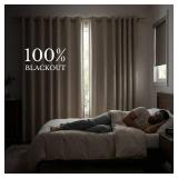 NICETOWN Natural 100% Blackout Linen Curtains 84 inch Long Burg for Living Room, 2 Panels, 52\" Wide, Farmhouse Thick Completely Blackout Window Treatment Thermal Insulated Warm Drapes for Winter