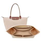 OPPOSHE Purse Organizer Insert for Longchamp Le Pliage, Premium Felt Long Champ Bag Handbag Women, Tote Organizer Insert with 9 Compartments (Large, Beige)