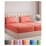 Split King Size 5 Piece Sheet Set - Comfy Breathable & Cooling Bed Sheets Set - Hotel Luxury Bedding for Women, Men, Kids, Teens, Boys & Girls - Deep Pockets, Soft and Wrinkle Free - Oeko-Tex - Coral