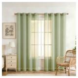 Randall Sage Green Faux Linen Sheer Curtain with 8 Metal Grommets Open Weave Window Treatment Drape for Living Room & Bedroom,Modern Privacy & Light Filtering & Light Drapes Curtains 2 Panels, 84Inch
