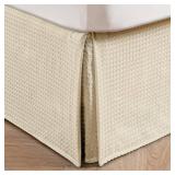 MIYE Pleated Waffle Weave Bed Skirt, Tailored Dust Ruffle 16 Inch Drop Easy Fit, Machine Washable,No Split Corners (Light Beige, Queen - 16\" Drop)