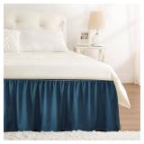 RIMELA Dusty Navy Bed Skirt King Size 15 Inch Drop, Wrap Around Elastic Bedskirt, Dust Ruffle for Adjustable Bed Base Machine Washable Easy to Install Bed Skirts