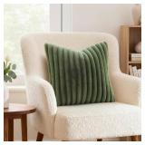 decorUhome Cozy Faux Fur Throw Pillow Covers 12x20 Set of 2 Decorative Soft Plush Striped Lumbar Modern Farmhouse Boho Couch Pillow Cases with Velvet Back for Sofa Bed Living Room, Olive Green