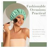 Reusable Shower Cap for Women, Large Waterproof Shower Essentials Bonnet Washable Elastic Band Bath Hair Wrap Hat for Long Hair, Braids(Green Bean)