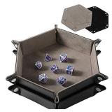 Grajar 2 Pcs Portable Folding Dice Rolling Tray Set for RPG DND Table Games - PU Leather and Velvet Holder Storage Box - Black and Grey