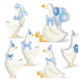 6 PCS Silly Goose Birthday Party Decoratio 1st Birthday Party Decoration Silly Goose Table Centerpieces Blue Bow Wooden Silly Goose Baby Shower Decor for Party Favor Desk Tiered Tray (Blue)