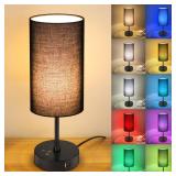 Unicozin Table Lamp for Bedroom, 3 Color Temperatures, 7 RGB Colors, Adjustable Brightness, Dual USB Charging Ports, Ambience Nightstand Light with Black Shade, Desk Lamp for Kids Reading Home Office