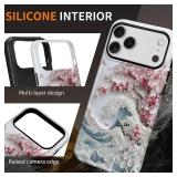 casesok for iPhone 17 Pro Max Case,Compatible with MagSafe,Dual-Layer Hard Shell + Silicone Cover,Full Body Protection Shockproof Case for iPhone 17 Pro Max-Blossoming Sakura Wave