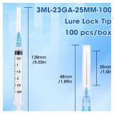 100 Pack 3ml 25 Gauge 1 inch Syringe Luer Lock Disposable Syringes for Scientific Labs,Individually Wrapped