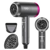CONFU Ionic Blow Dryer 1600W, Portable Lightweight Fast Drying Negative Ion Hairdryer Blowdryer, 3 Heat Settings & Infinity Speed, with Diffuser and Concentrator Nozzle for Home & Travel