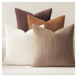 MIULEE Boho Farmhouse Throw Pillow Covers 18x18 Inch Set of 4 Rustic Mordern Neutral Cushion Covers Soft Corduroy Nordic Home Decor for Couch Bed Sofa Living Room Brown